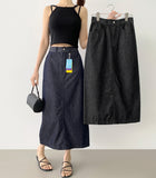 Summer Cooling Non-Fade Back Slit Loose H-Line Long Denim Skirt