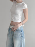 Lien Eyelet Henley Neck Open Crop Top