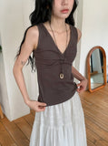 Ichi Deep V-Neck Lace Ribbed Wrap Sleeveless