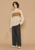 ARGYLE STRIPE V NECK SWEATER