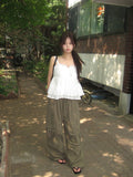 Mealing Frill Button Lace Flared Sleeveless Blouse