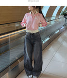 Two-Pocket Back Pocket Curved Cut Line Wide Denim Pants