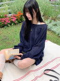 Lopeun boat neck net loose fit long sleeve knit