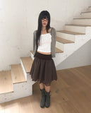 Nilla cut-out round neck button long-sleeved cardigan
