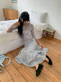 Mihi Seersucker Check Tiered Long Skirt