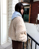 Sell Fluffy Fur Color Matching Quilted Hood Zip-Up Jumper