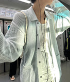 Linen Waffle Two Tone Knit Cardigan