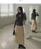 Solid Cotton H-Line Back Slit Long Skirt