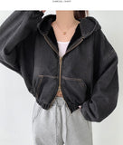 Casual Street Boa Fur Lining Warm Hood Denim Jacket