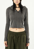 Balance incision ribbed crop hoodie