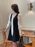 Ellebi Satin Tie Color Matching Flare Mini One Piece