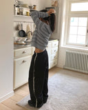 Minun Stripe Color Matching Knit Long Sleeve Cardigan