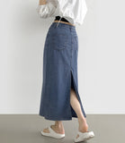 Summer Tencel Cooling Back Slit Span H-Line Denim Skirt