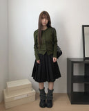 Yuren wool pleated midi banding skirt