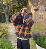 Nordic Fleece Overfit Balloon Pattern String Hood Zip-Up