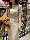 [Two Piece set] Caz Cross Rib Wrap Knit Long Skirt Set