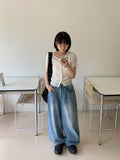 Tzuiti Cat Washing Light Blue Wide Denim Pants