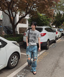 Road Damage Wide Denim Pants