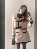 Noble Velvet Ribbon Boucle Wool Jacket Mini Skirt Set