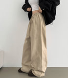 Two-Way Hem Snap Banding Diagonal Cut Wide Fit Cotton Pants
