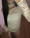 [Muffler Set] Diven Flower See-through Lace Blouse Set