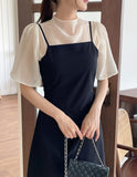 Elvi See-through Layered Half-Neck Blouse
