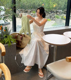 Peeling Pleated Sleeveless Long One Piece (Belt Set)