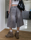 Dyeing Washed Banding Bermuda Denim Pants