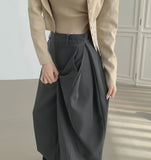 4-Season Folding Side Cut Inner Button Wide Slacks Pants
