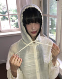Gali See-Through Strap Hooded Long-Sleeve Cardigan