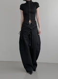 Goel Frill Belt Curved Cotton Pants