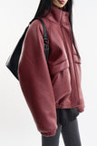 Puff raglan texture leather jumper