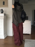 Peubit two-pin tuck banding cotton long wide pants