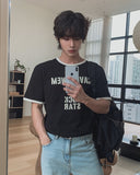 Rokdon Star Lettering Ringer Short Sleeve T-shirt