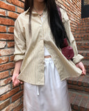 [MADE] Kael Color Matching Stripe Loose Fit Long Sleeve Shirt