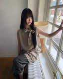Jewel Ribbon Tie Frill Layered Sleeveless One Piece