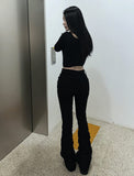 Long leg shirring silhouette pants