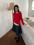 Zikan Check Shirring Midi Skirt
