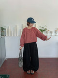 Hindel Check Shirring Cropped Long Sleeve Blouse