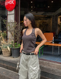 Moni mother of pearl button halter sleeveless