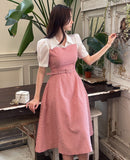 GN Seersucker Check Collar Puff One Piece (Belt Set)