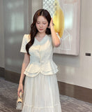Hene V-neck Bokashi Peplum Jacket Blouse