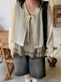 Ryoki Linen Lace Flower Button Sleeveless