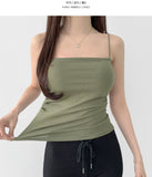 With Cup Shirring Crop Plain String Sleeveless