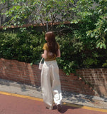 Silver Strap Back Point Balloon Herringbone Wide Cotton Pants