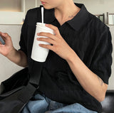 Cable knit short sleeve open collar ver