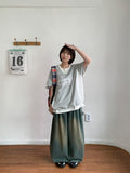 Beple Snap Button Banding Denim Balloon Wide Pants