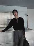 Otsi Ribbed Zipper Henley Neck
