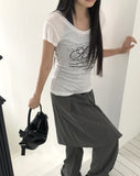 Diaen Lettering Print Button Short Sleeve T-Shirt