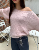 Gyoli cable pattern one-off-shoulder long-sleeved knit